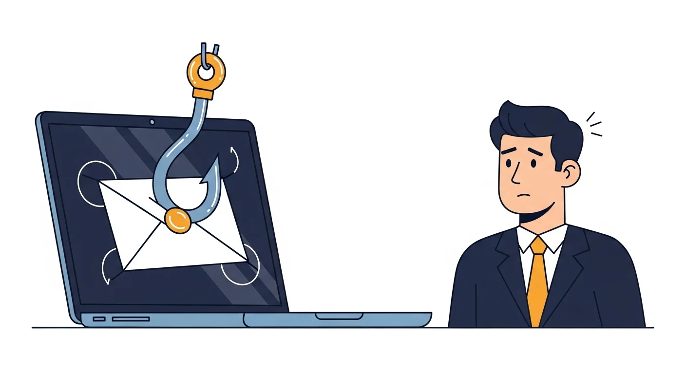Warning icon on email screen illustrating phishing attack signs targeting small businesses