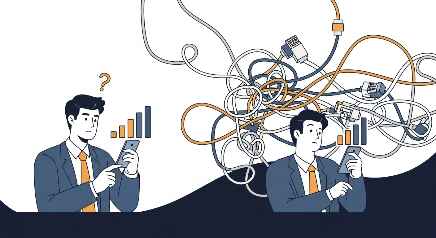 Illustration showing the difference between Wi-Fi signal problems and broader business network issues