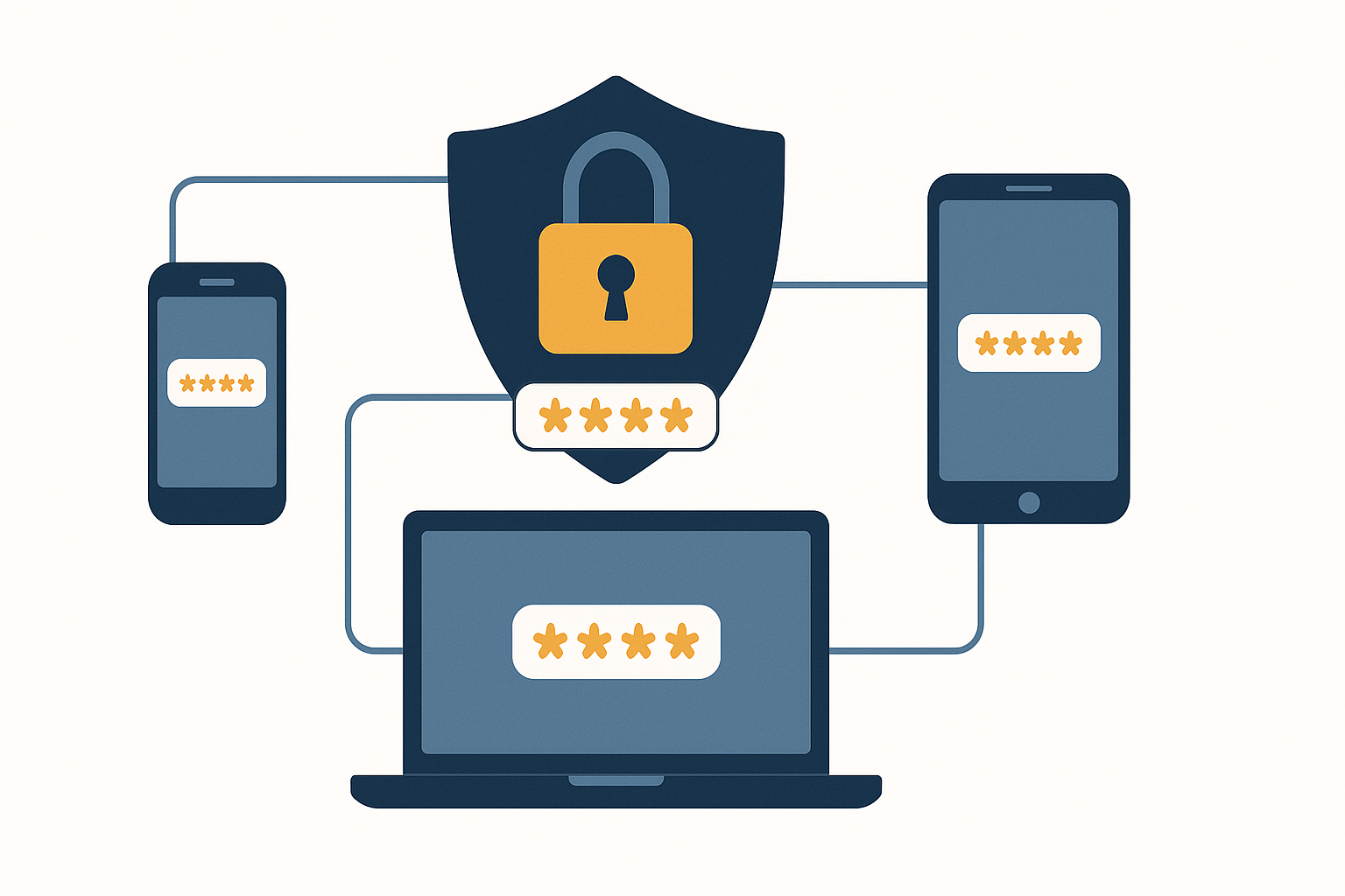 A secure digital vault connected to multiple devices — representing a business password manager