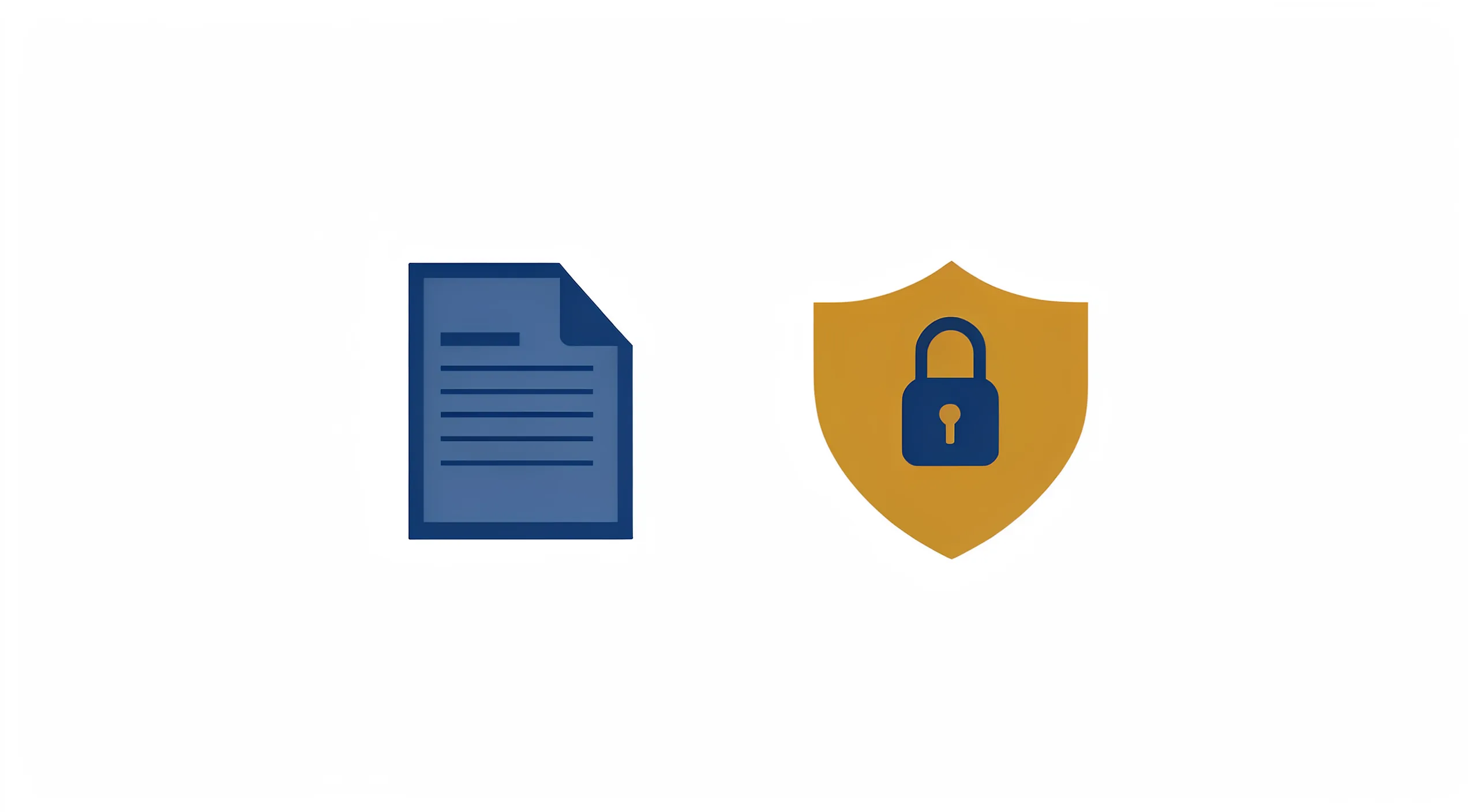 An insurance policy document beside a shield icon with a padlock layered on top of it, illustrating cyber insurance for small business